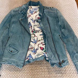 VGUC Doma Washed Green Leather Jacket - Size 0, fits 4-6